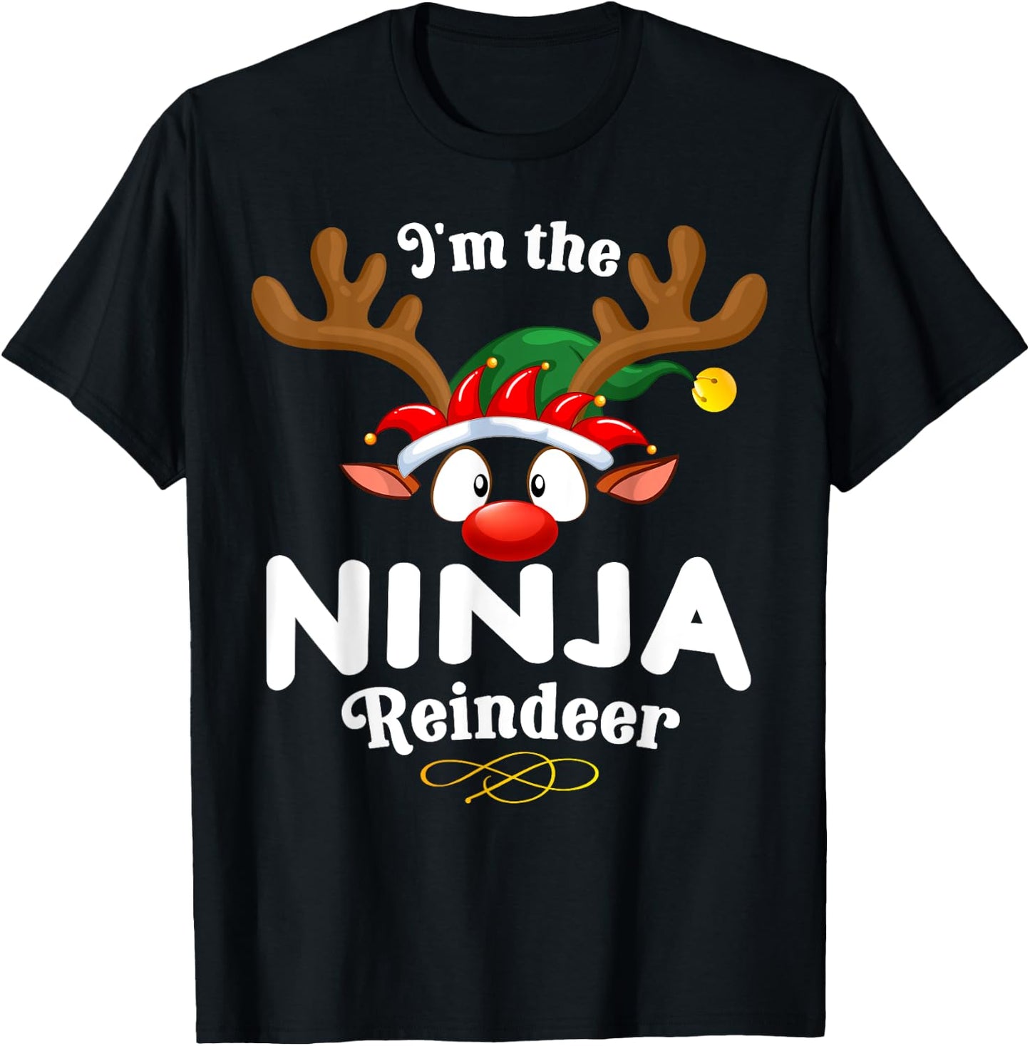Christmas PJS Ninja XMas Reindeer Matching T-Shirt - T-Shirt | Black