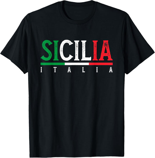 Sicilia Italia | Flag Of Sicily | Proud Sicilian Italian T-Shirt - T-Shirt | Black