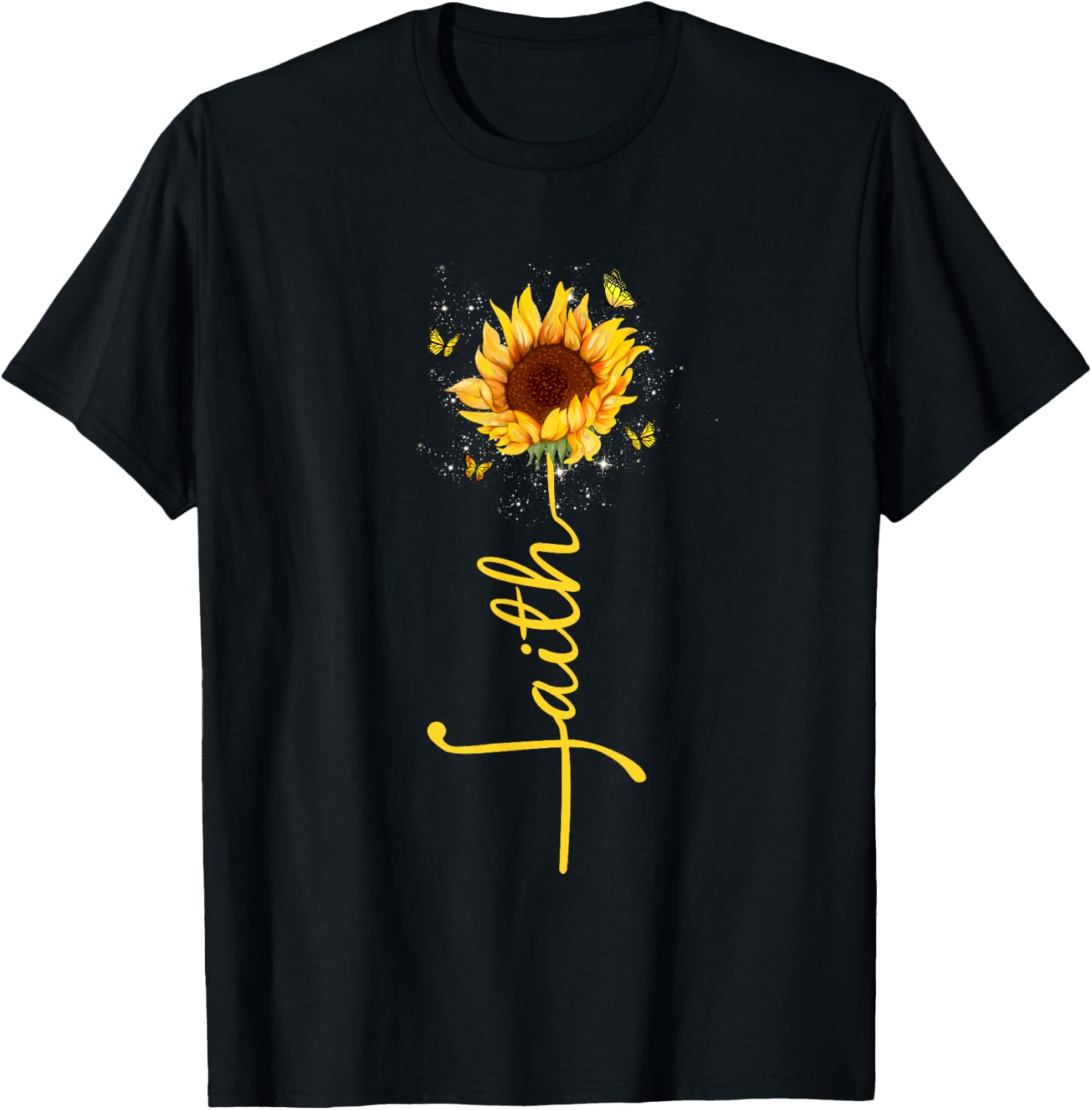 Faith Cross Sunflower Butterflies Flowers Christians Flora T-Shirt - T-Shirt | Black