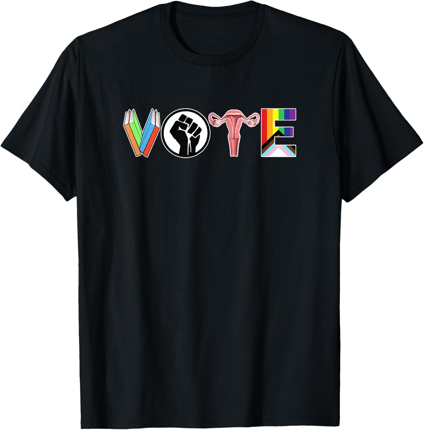 Vote - Books, Fist, Ovaries, LGTBQ Small T-Shirt - T-Shirt | Black