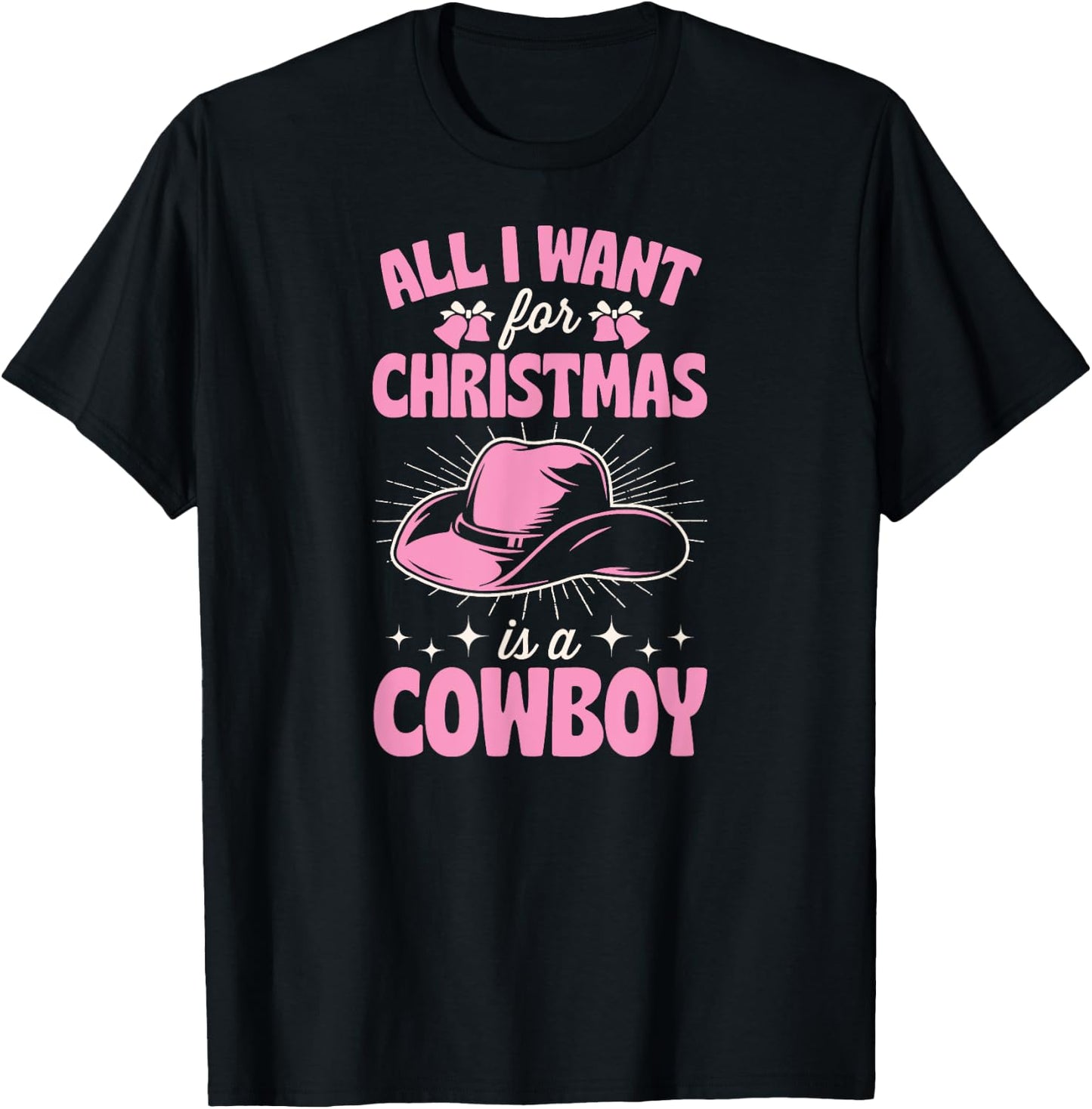 Cute Matching Family Merry Christmas Party Supply Women's 3X-Large Black Short Sleeve Cotton 60% Polyester 40% Holiday Themed Cowboy T-Shirt - T-Shirt | Black