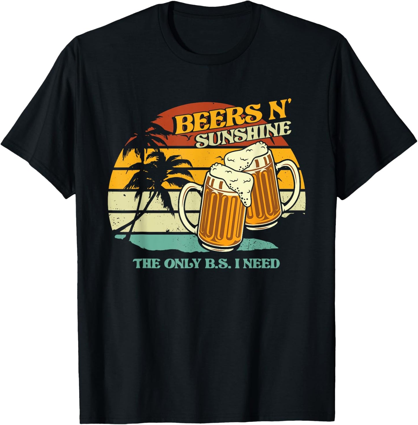 Vintage Beers And Sunshine What I Need | Summer Vacation T-Shirt - T-Shirt | Black