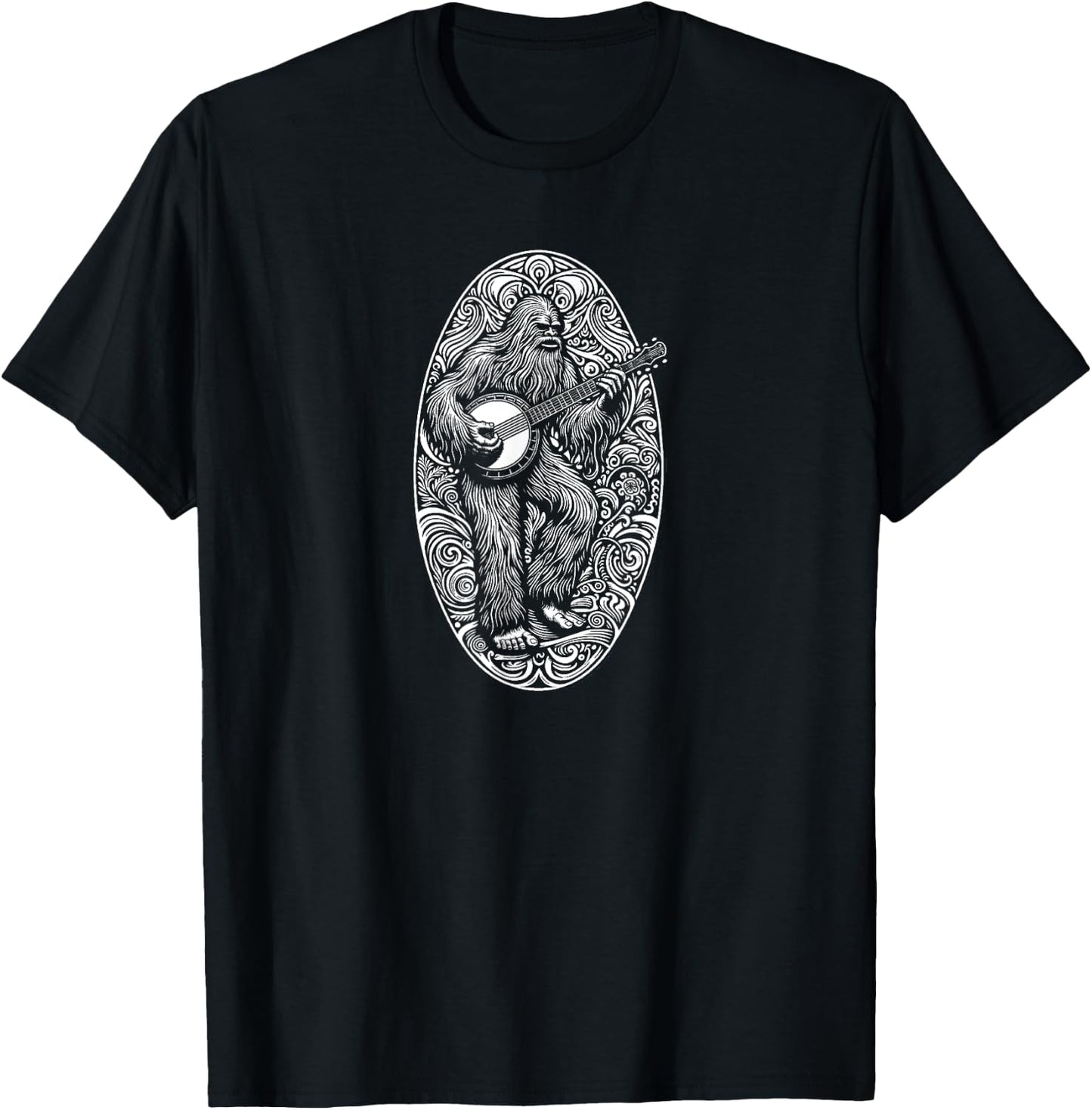 Artistic Banjo Sasquatch Bigfoot Bluegrass T-Shirt - T-Shirt | Black