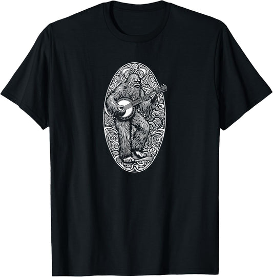 Artistic Banjo Sasquatch Bigfoot Bluegrass T-Shirt - T-Shirt | Black