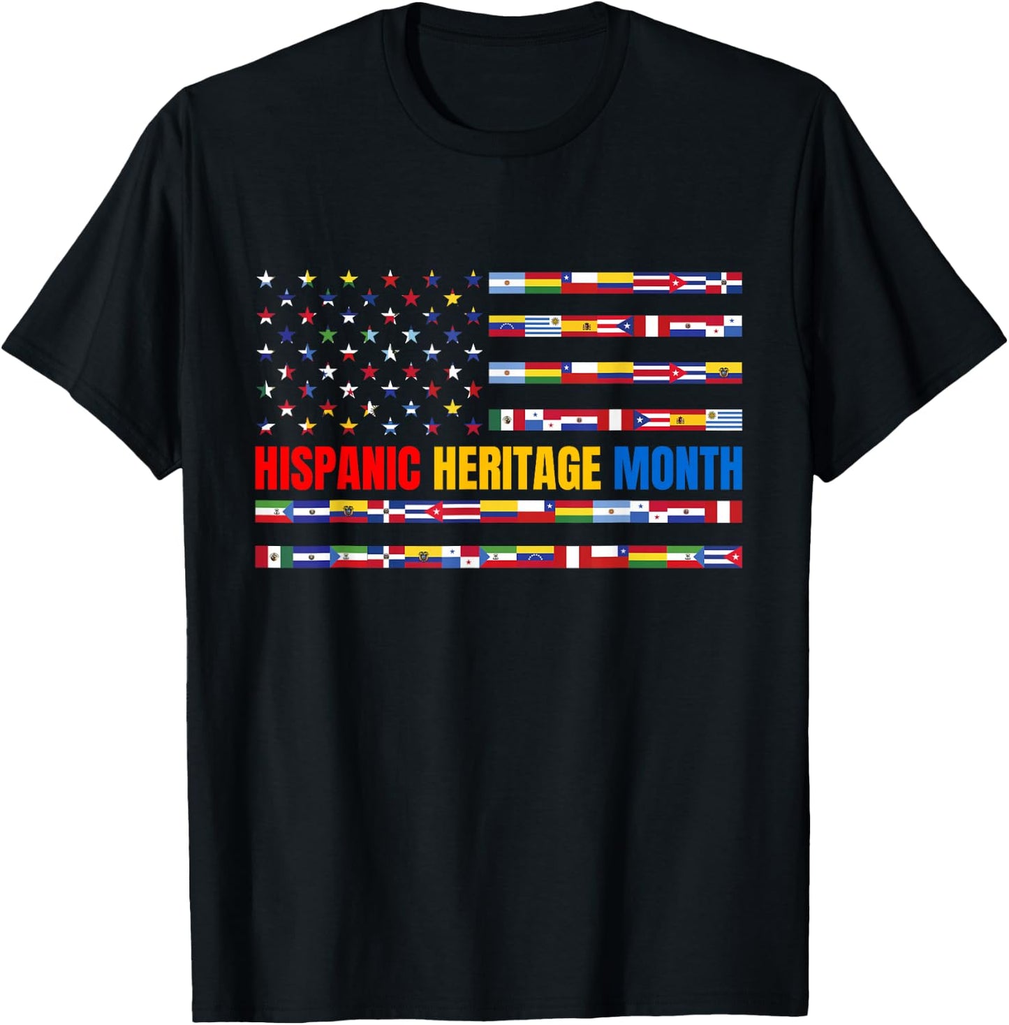 Hispanic Heritage Month USA American Flag National Latino T-Shirt - T-Shirt | Black