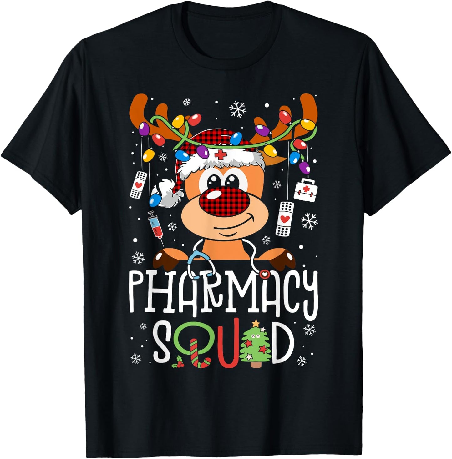 Reindeer Christmas Pharmacy Assistant Squad Stethoscope T-Shirt - T-Shirt | Black