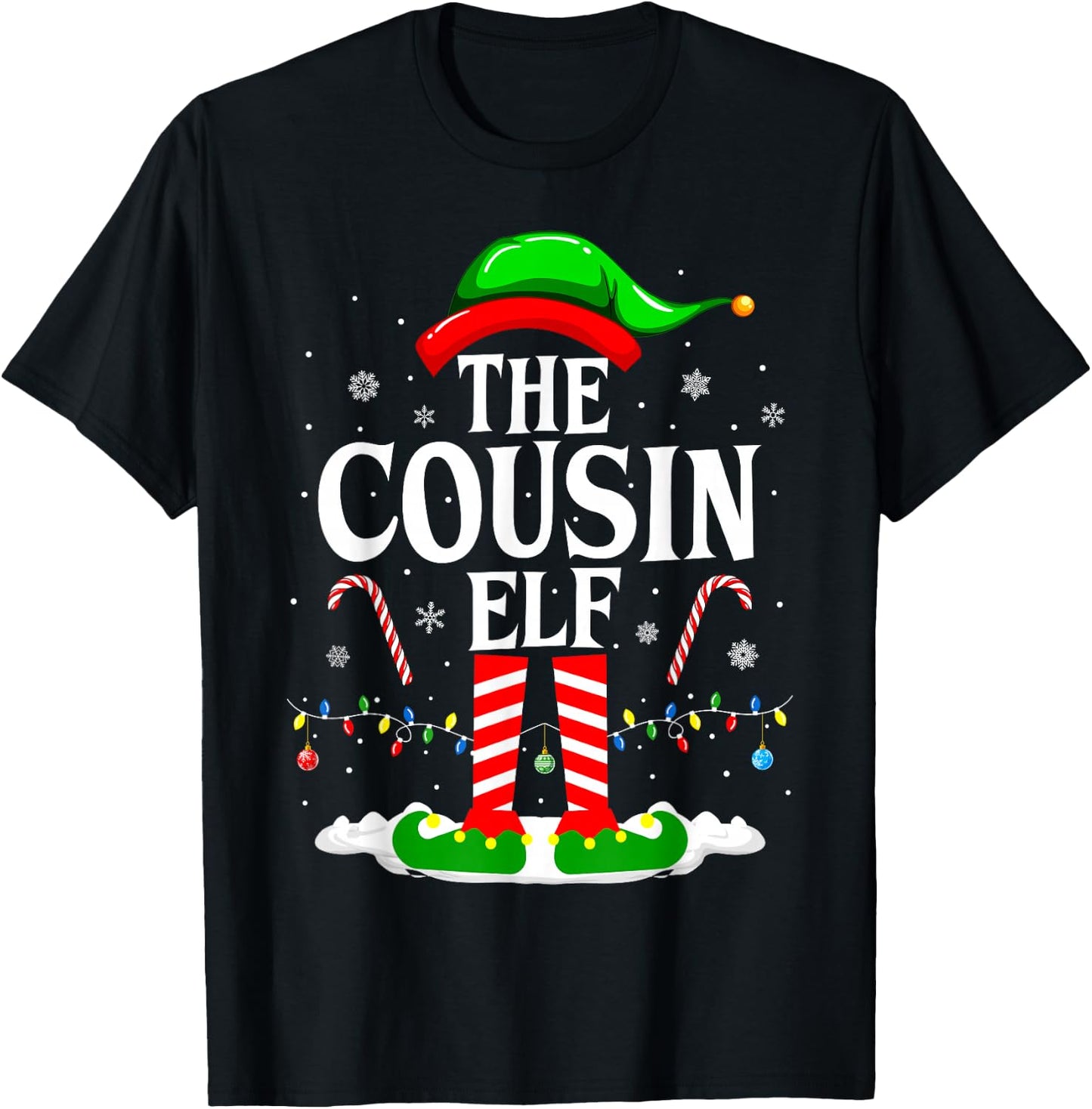 The Cousin Elf Funny Xmas Elf Matching Family Christmas T-Shirt - T-Shirt | Black