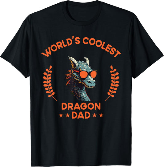 World's Coolest Dad Papa - Men Father Funny Dragon T-Shirt - T-Shirt | Black