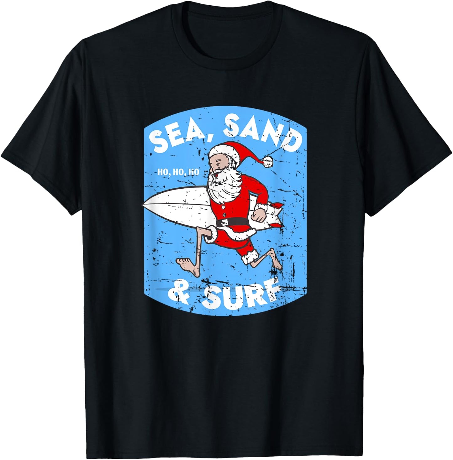 Surfing Santa - Christmas Surfboarding Santa Claus T-Shirt - T-Shirt | Black