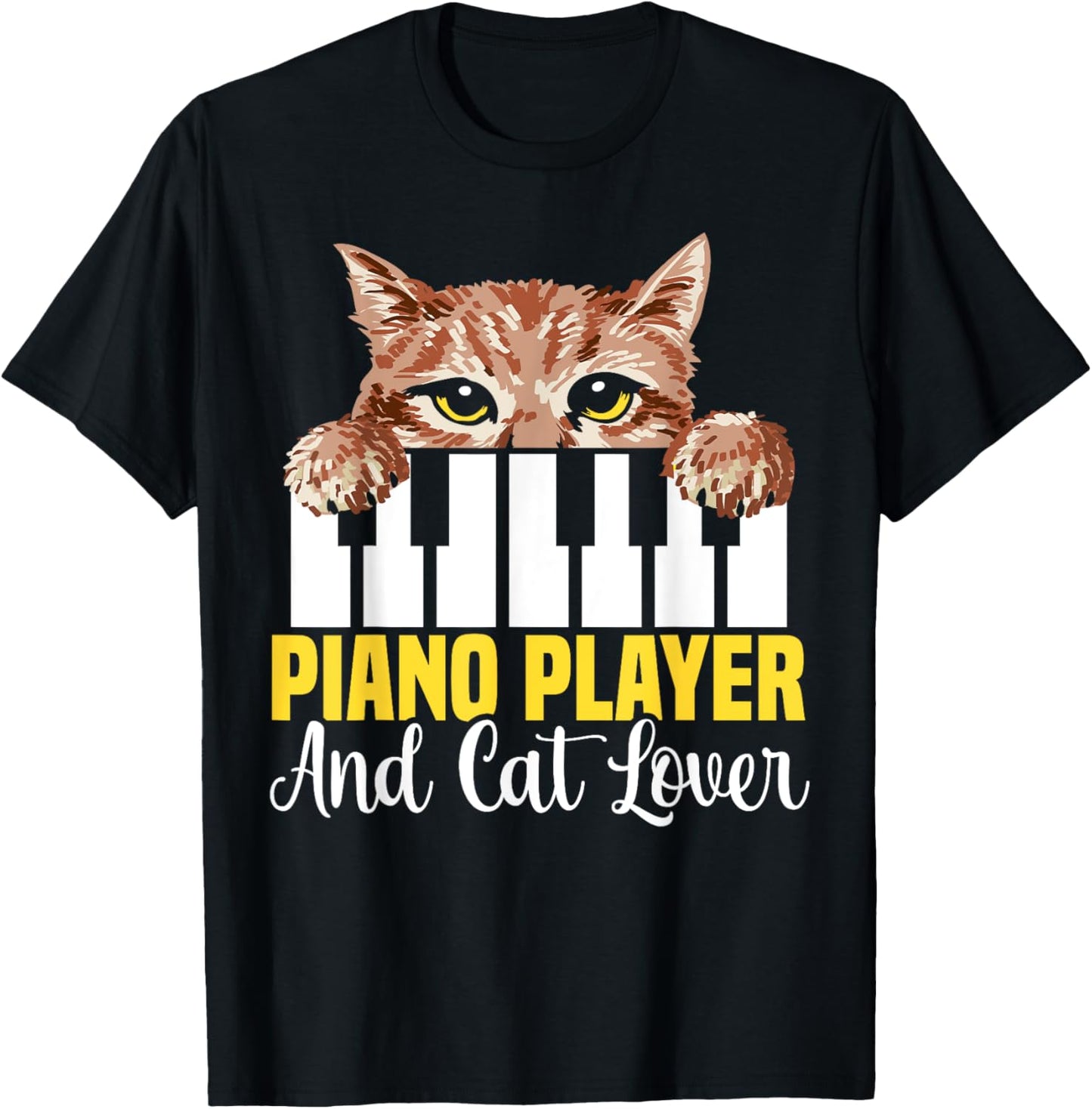 Piano Player And Cat Lover Piano Cat Musician Pianist T-Shirt - T-Shirt | Black