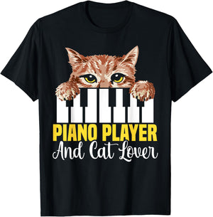 Piano Player And Cat Lover Piano Cat Musician Pianist T-Shirt - T-Shirt | Black