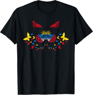 Antigua And Barbuda Flag Antiguan Butterflies T-Shirt - T-Shirt | Black