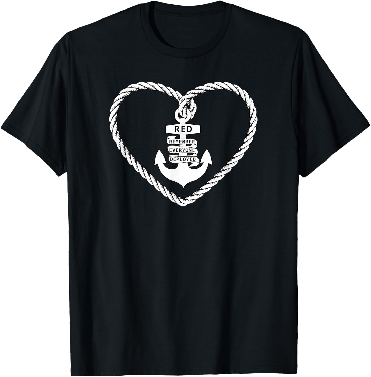 RED Friday Military Remember Everyone Deployed Heart Anchor T-Shirt - T-Shirt | Black