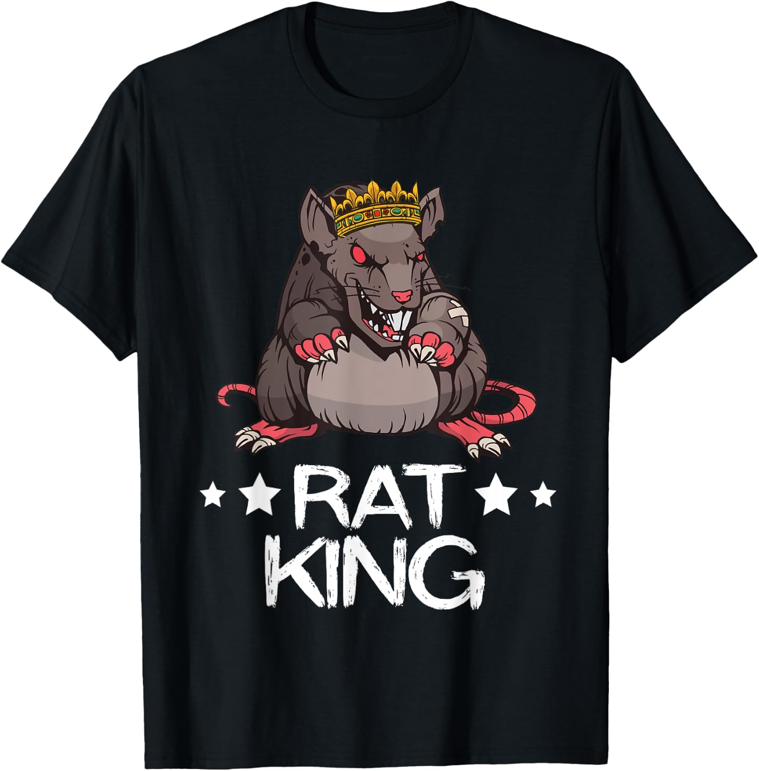 Rat King Crown Angry Rat Rodent Rat Owner Mouse Rat T-Shirt - T-Shirt | Black