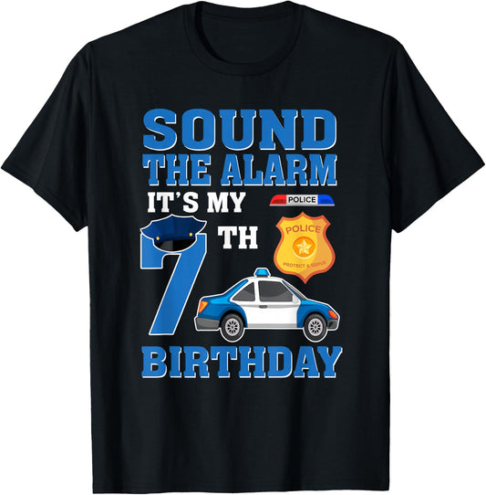 It's My 7 Year Old Birthday Police Car 7th Party T-Shirt - T-Shirt | Black