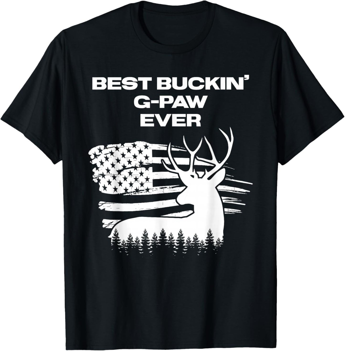 Best Buckin' G-Paw Ever American Flag Deer Antlers Hunting T-Shirt - T-Shirt | Black