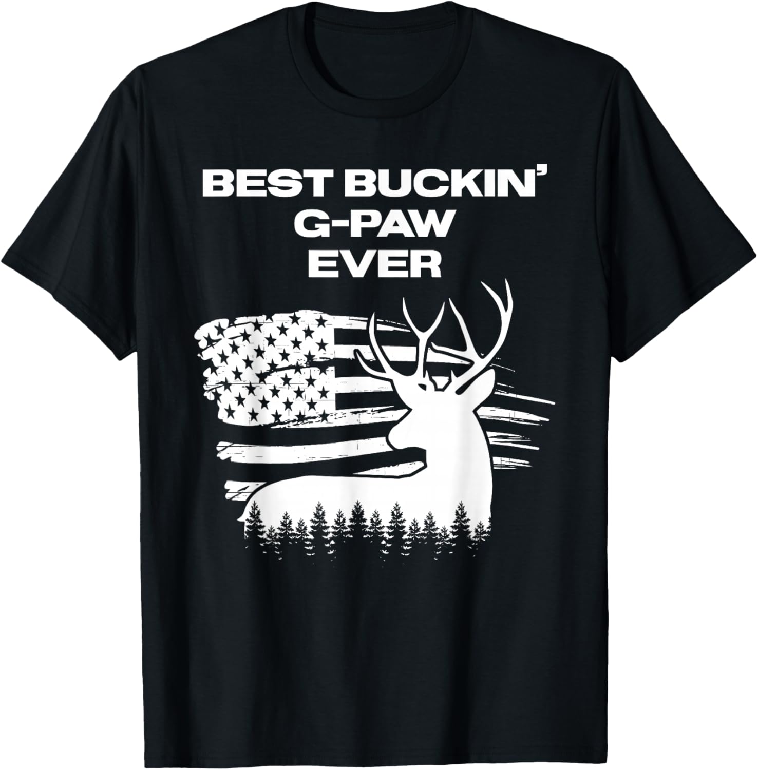 Best Buckin' G-Paw Ever American Flag Deer Antlers Hunting T-Shirt - T-Shirt | Black