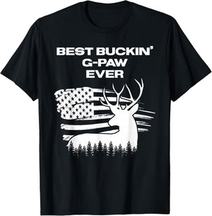 Best Buckin' G-Paw Ever American Flag Deer Antlers Hunting T-Shirt - T-Shirt | Black