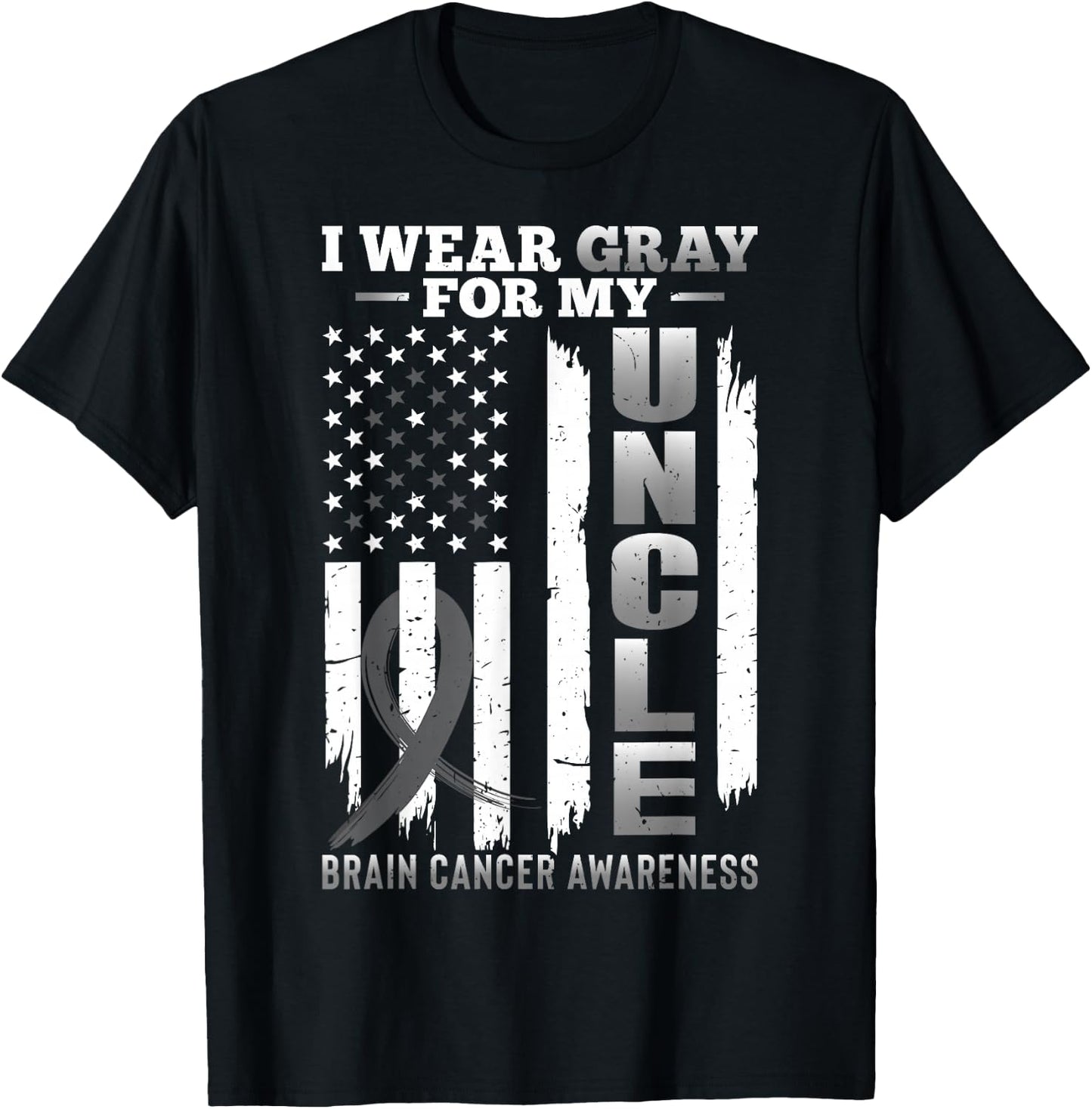 I Wear Gray for My Uncle - USA Flag Brain Cancer Awareness T-Shirt - T-Shirt | Black