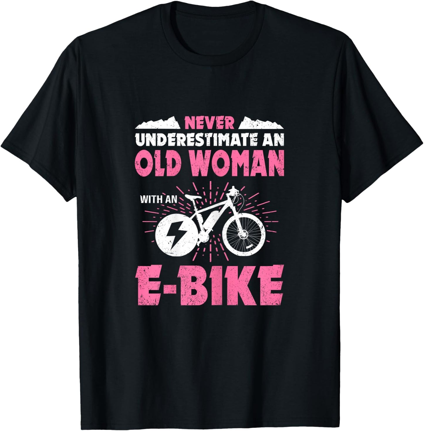 Never Underestimate An Old Woman On An eBike Cyclist Bicycle T-Shirt - T-Shirt | Black
