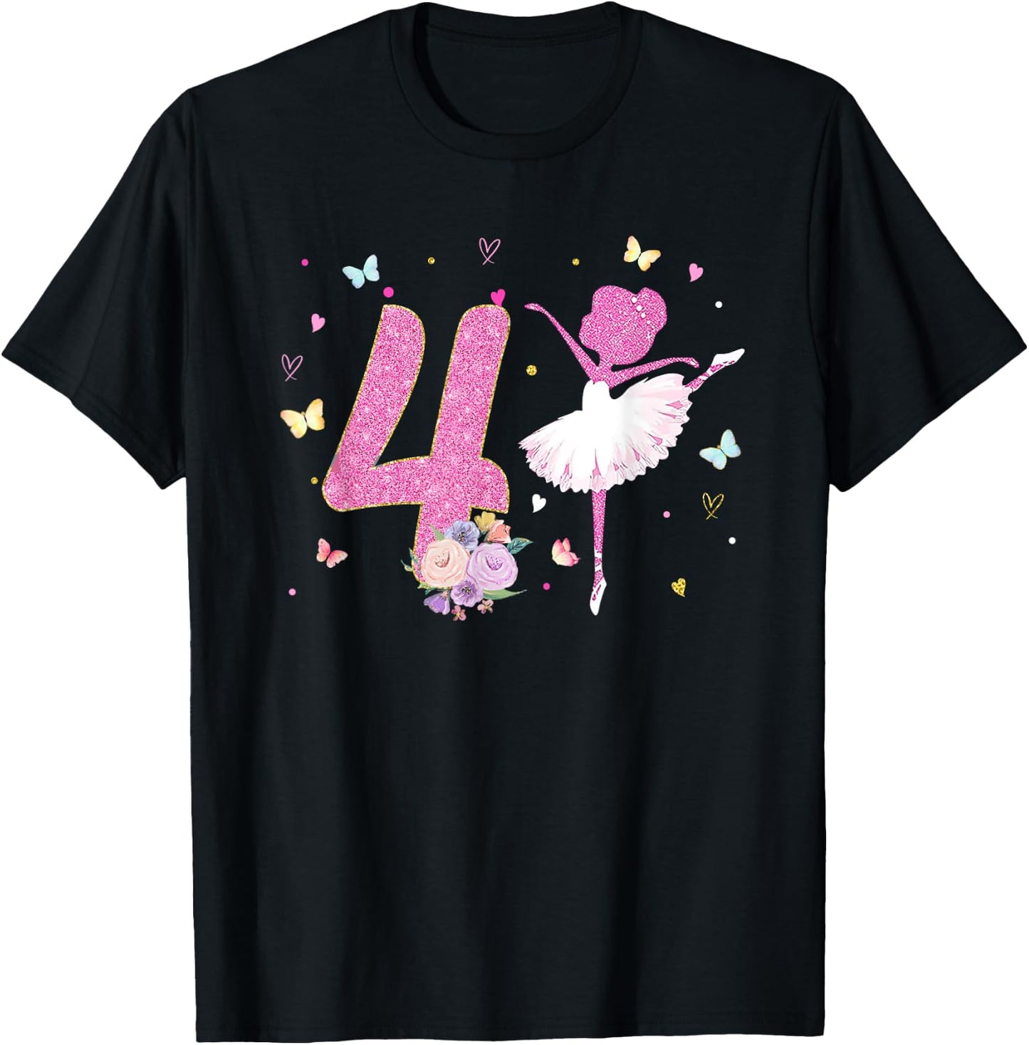 4th Birthday Girl Outfit Ballerina Dancer Ballet Tutu Girls T-Shirt - T-Shirt | Black