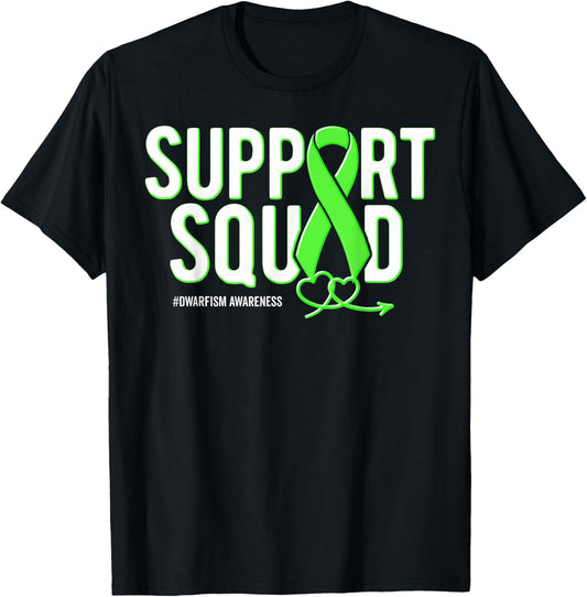 Support Squad Dwarfism Awareness Green Ribbon Heart T-Shirt - T-Shirt | Black