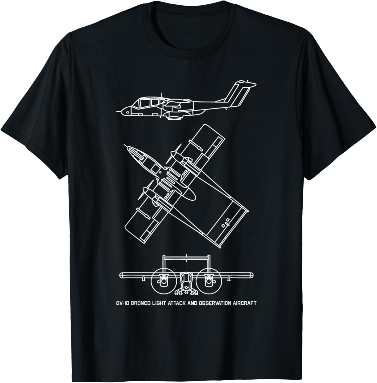 OV-10 Bronco American Turboprop Aircraft Blueprints T-Shirt - T-Shirt | Black