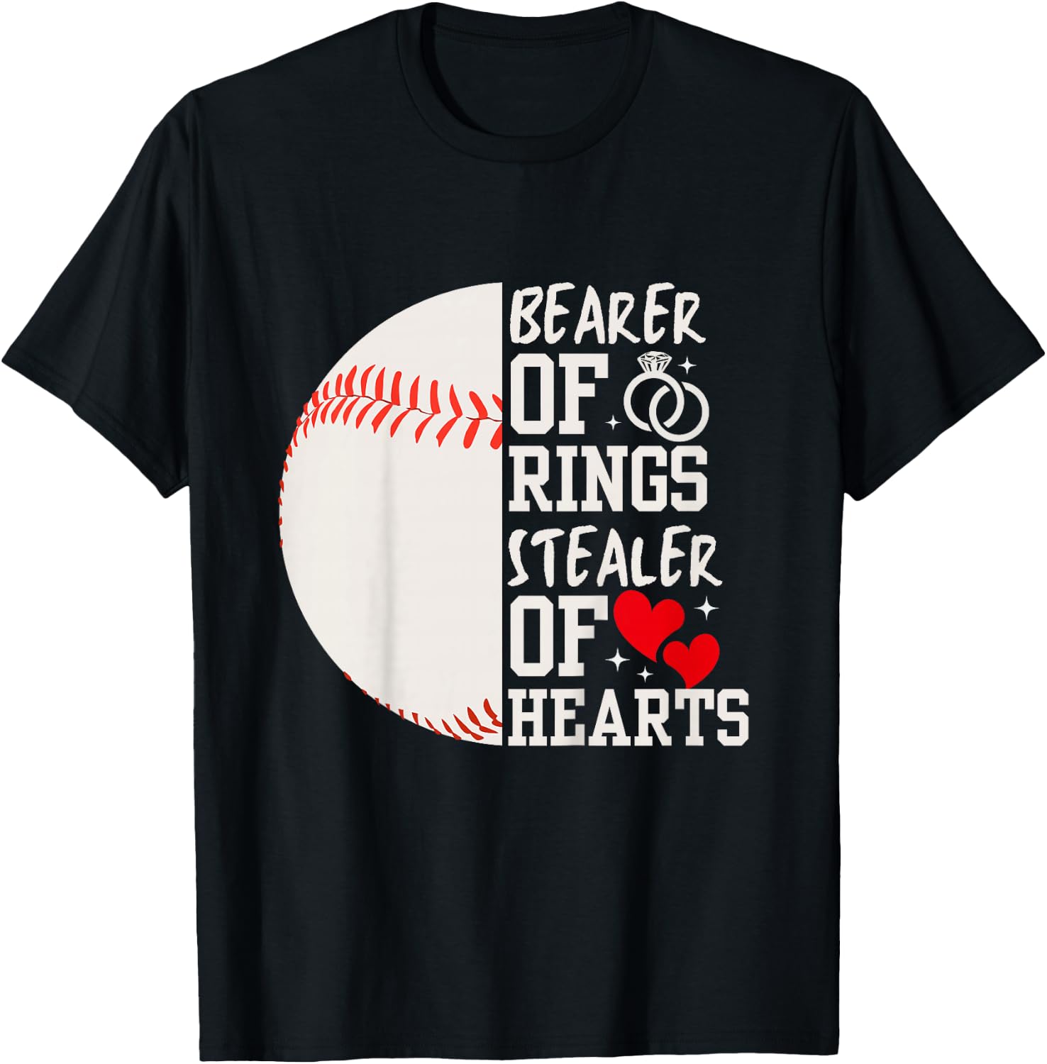 Bearer of Rings Stealer of Hearts Ring Bearer Baseball Gift T-Shirt - T-Shirt | Black