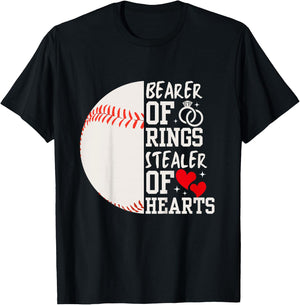 Bearer of Rings Stealer of Hearts Ring Bearer Baseball Gift T-Shirt - T-Shirt | Black