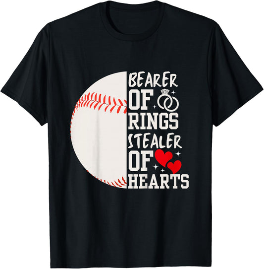 Bearer of Rings Stealer of Hearts Ring Bearer Baseball Gift T-Shirt - T-Shirt | Black