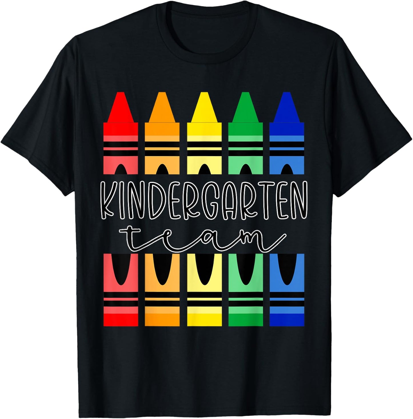 Colorful Crayon Kindergarten Team for Teachers Students Men Women Kids T-Shirt - T-Shirt | Black