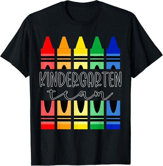Colorful Crayon Kindergarten Team for Teachers Students Men Women Kids T-Shirt - T-Shirt | Black