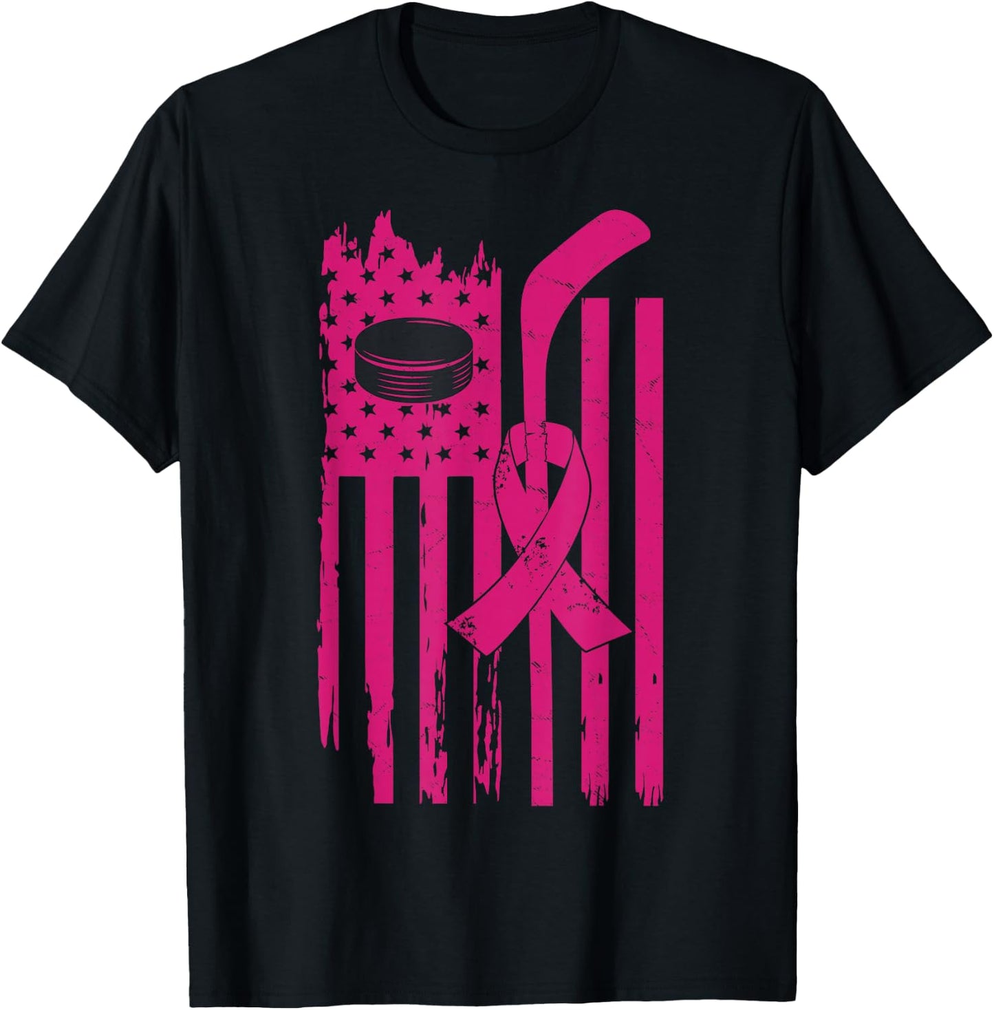 Hockey Pink Ribbon Breast Cancer Awareness Sport Lover T-Shirt - T-Shirt | Black