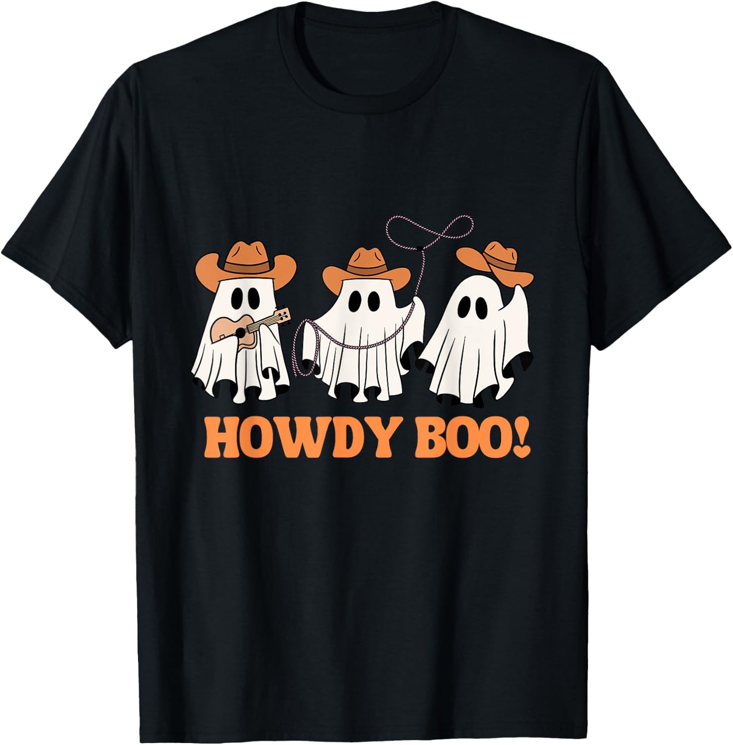 Western Halloween Cowboy Ghost Howdy Boo Funny Retro T-Shirt - T-Shirt | Black