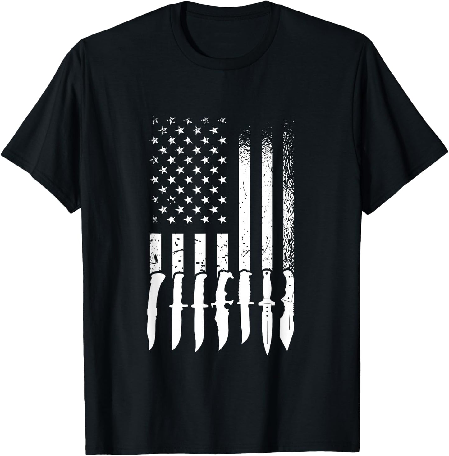 US Flag Knife Enthusiast, Knife Collection T-Shirt - T-Shirt | Black