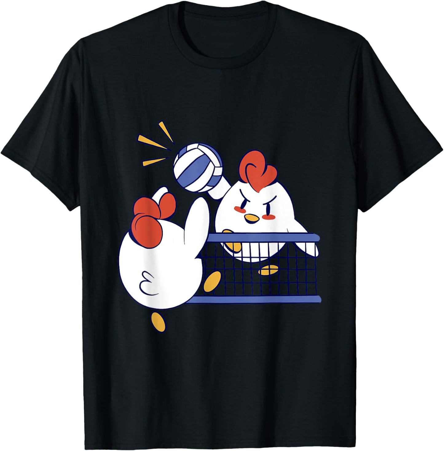 Roosters Playing Volleyball - Cute Chicken Volleyball T-Shirt - T-Shirt | Black