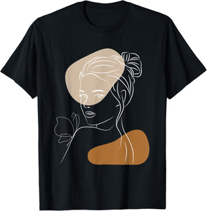 Line Art Abstract Minimalist Women Silhouette T-Shirt - T-Shirt | Black