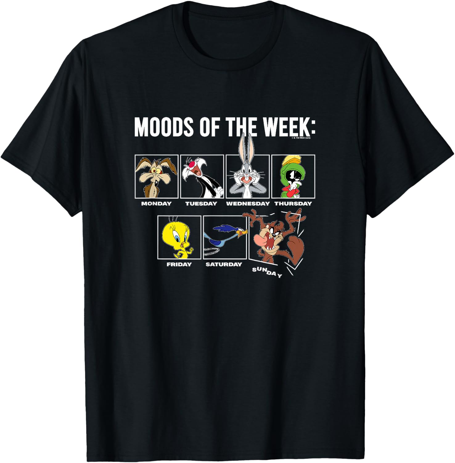 Looney Tunes Moods Of The Week Classic Characters Group Shot T-Shirt - T-Shirt | Black