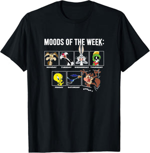 Looney Tunes Moods Of The Week Classic Characters Group Shot T-Shirt - T-Shirt | Black