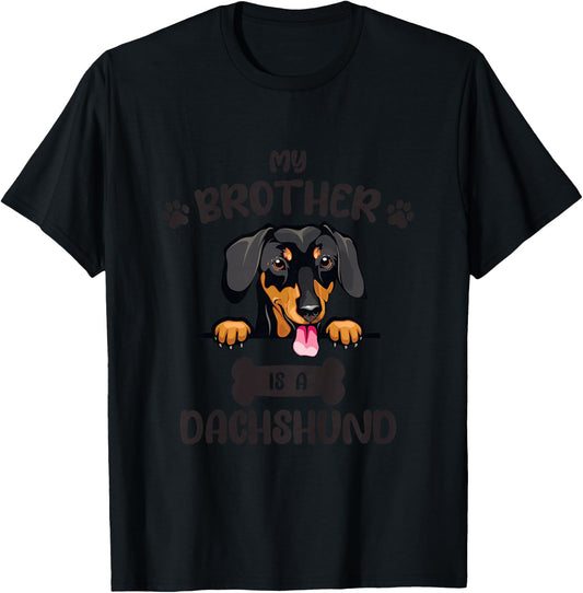 Kids My Brother Is A Dachshund Cute Dog Breed T-Shirt - T-Shirt | Black