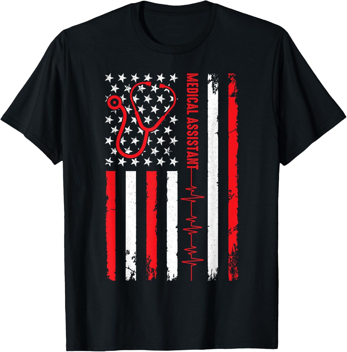 Patriotic Medical Assistant American Flag Nurse Heart T-Shirt - T-Shirt | Black