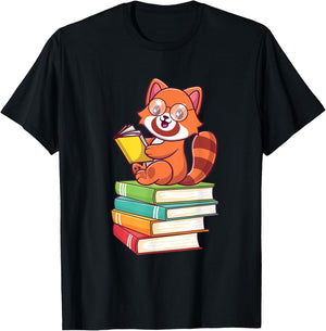 Cute Red Panda Reader Red Pandas Book Lover Bookworm T-Shirt - T-Shirt | Black