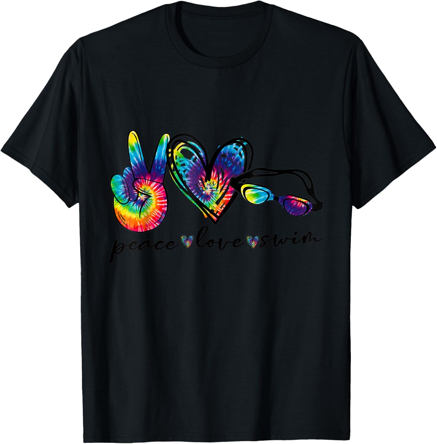 Peace Love Swim Goggles Tie Dye Swimmer Swimming T-Shirt - T-Shirt | Black