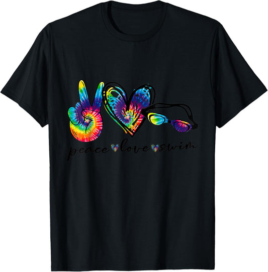 Peace Love Swim Goggles Tie Dye Swimmer Swimming T-Shirt - T-Shirt | Black