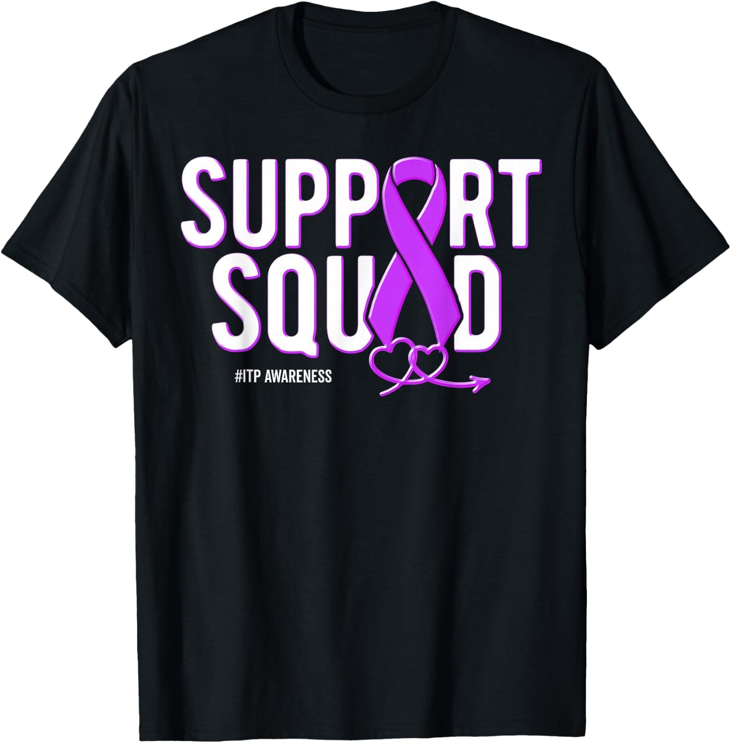 Support Squad ITP Awareness Purple Ribbon Heart T-Shirt - T-Shirt | Black
