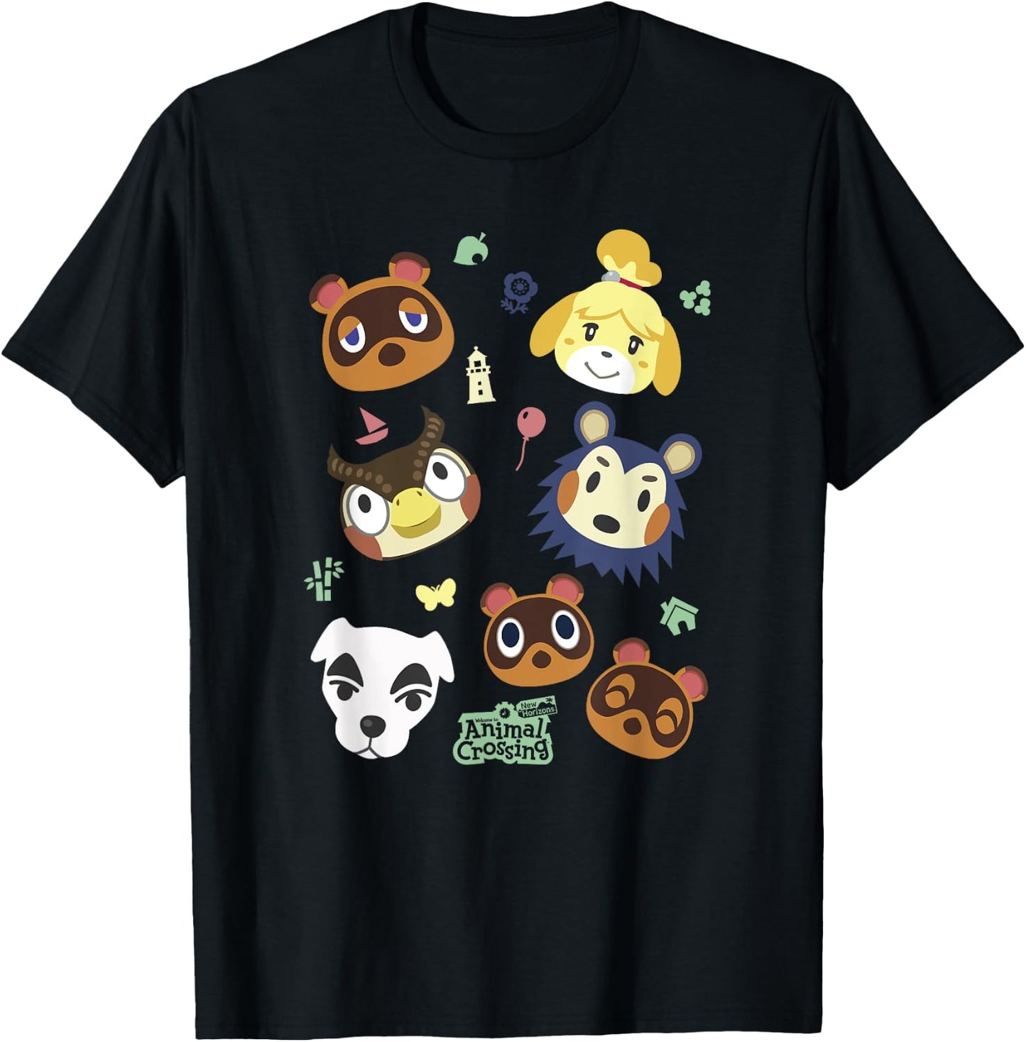 Animal Crossing Cute Pet Friends Nintendo Big Face Jumble T-Shirt - T-Shirt | Black