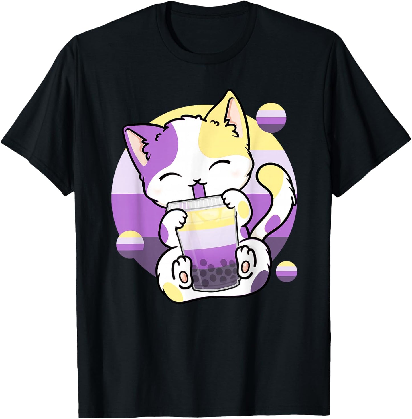 Cat Boba Tea Bubble Tea Anime Kawaii Neko Non-Binary Kitten T-Shirt - T-Shirt | Black