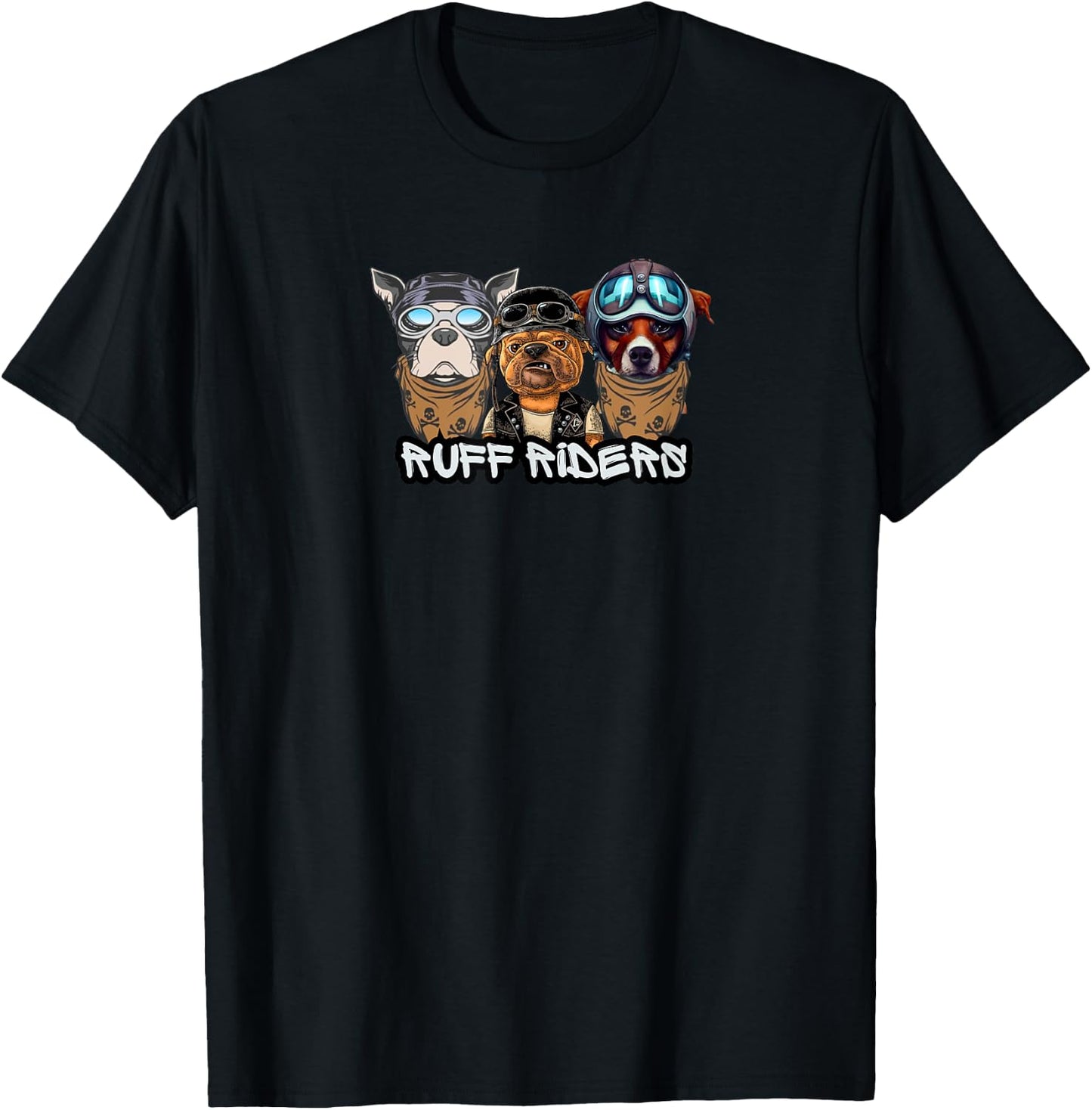 Ruff Riders Funny Dog Motorcycle Club Pun Pet Owners Jokes T-Shirt - T-Shirt | Black