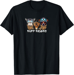 Ruff Riders Funny Dog Motorcycle Club Pun Pet Owners Jokes T-Shirt - T-Shirt | Black