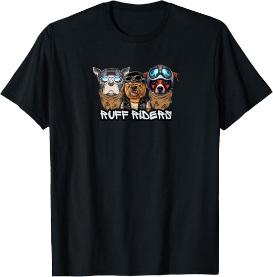 Ruff Riders Funny Dog Motorcycle Club Pun Pet Owners Jokes T-Shirt - T-Shirt | Black